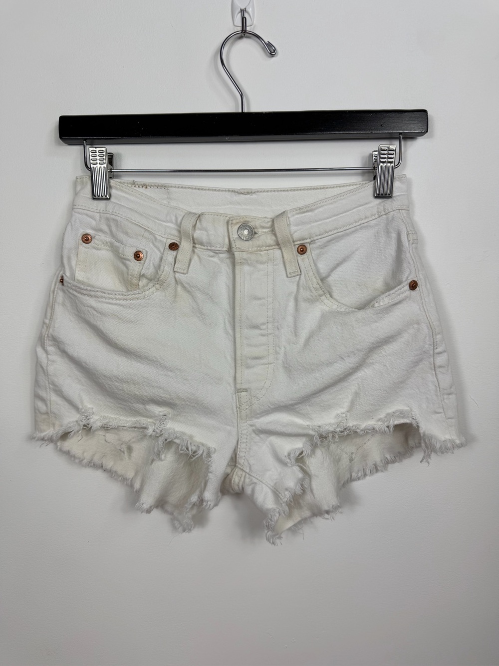 Levi's 501 Distressed Cutoff Denim Shorts Size 25 White Button Fly Classic Boho
